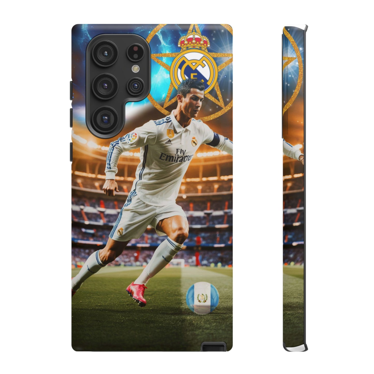 "Funda Oficial con Ronaldo y Real Madrid" "Pura Magia Blanca"