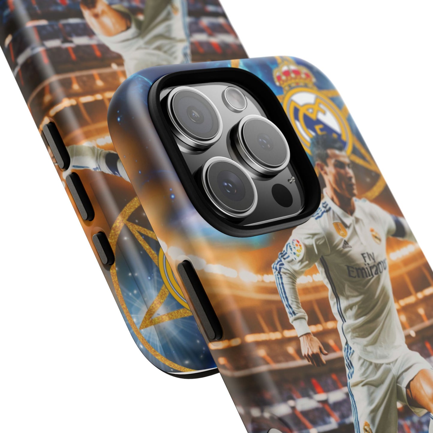 "Funda Oficial con Ronaldo y Real Madrid" "Pura Magia Blanca"