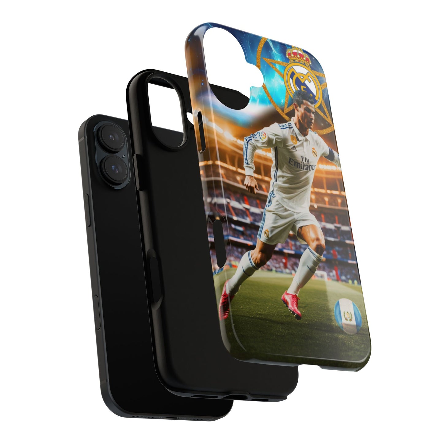 "Funda Oficial con Ronaldo y Real Madrid" "Pura Magia Blanca"