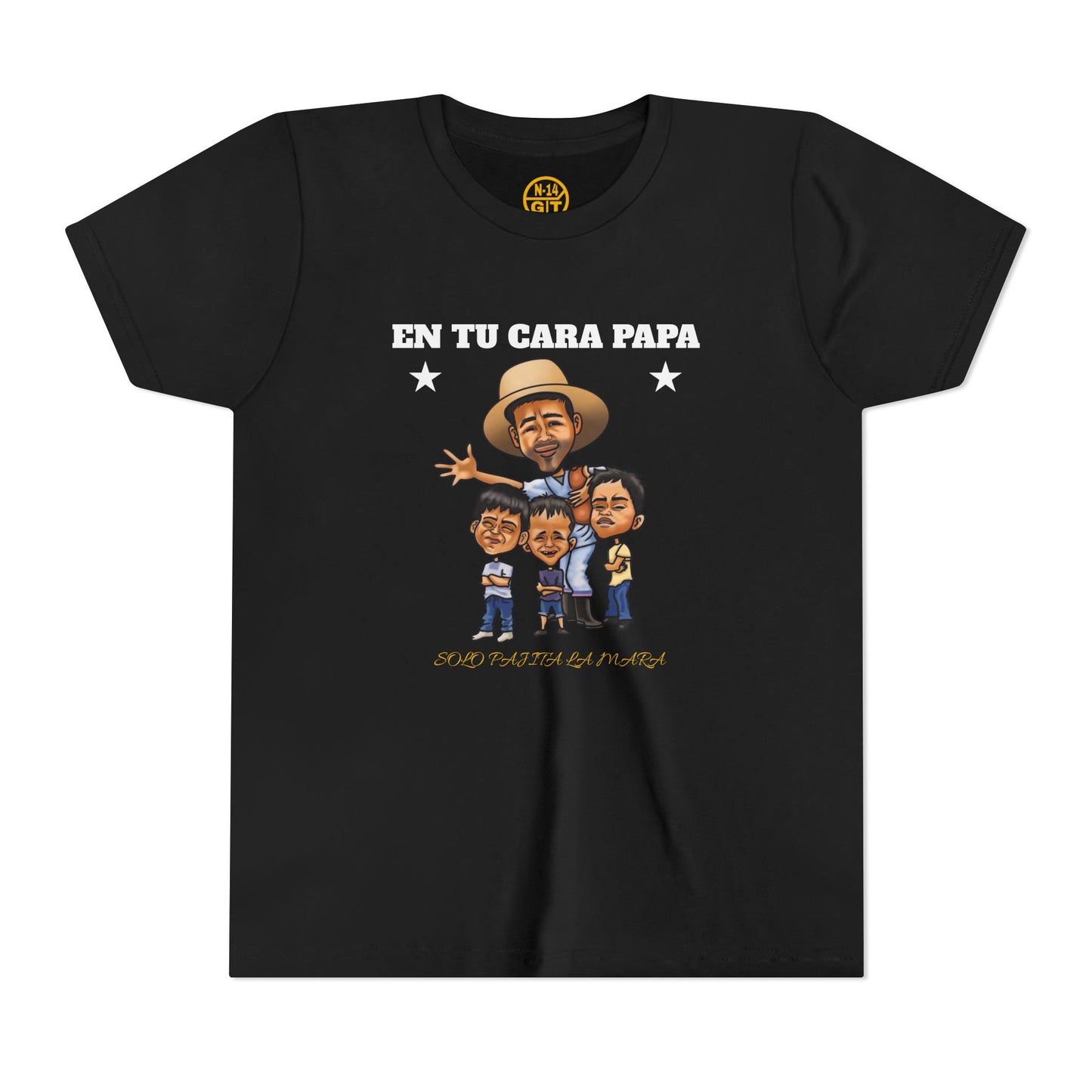 Playera juvenil. Edición Tío Chumilo – ¡En tu cara, papa! 👕 Disponible en tallas S a XL para Edades 6 a 14, unisex