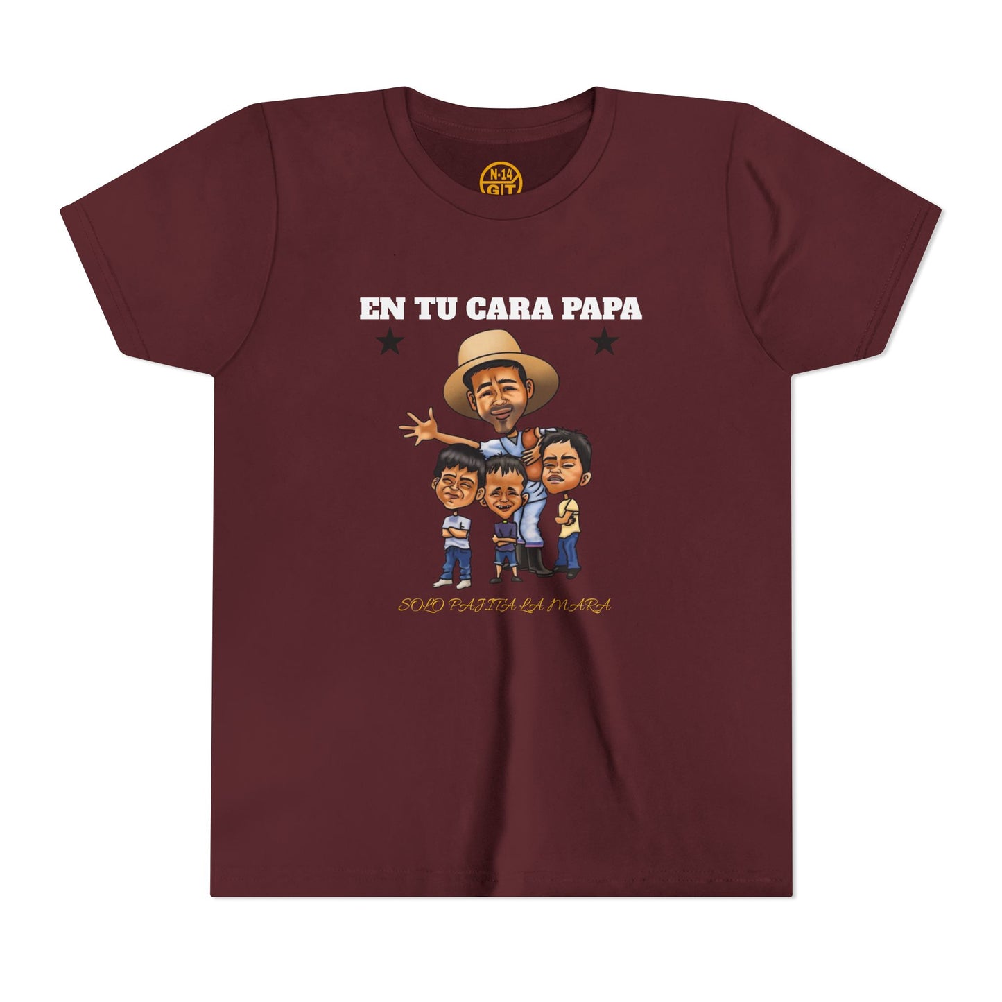 Playera juvenil. Edición Tío Chumilo – ¡En tu cara, papa! 👕 Disponible en tallas S a XL para Edades 6 a 14, unisex
