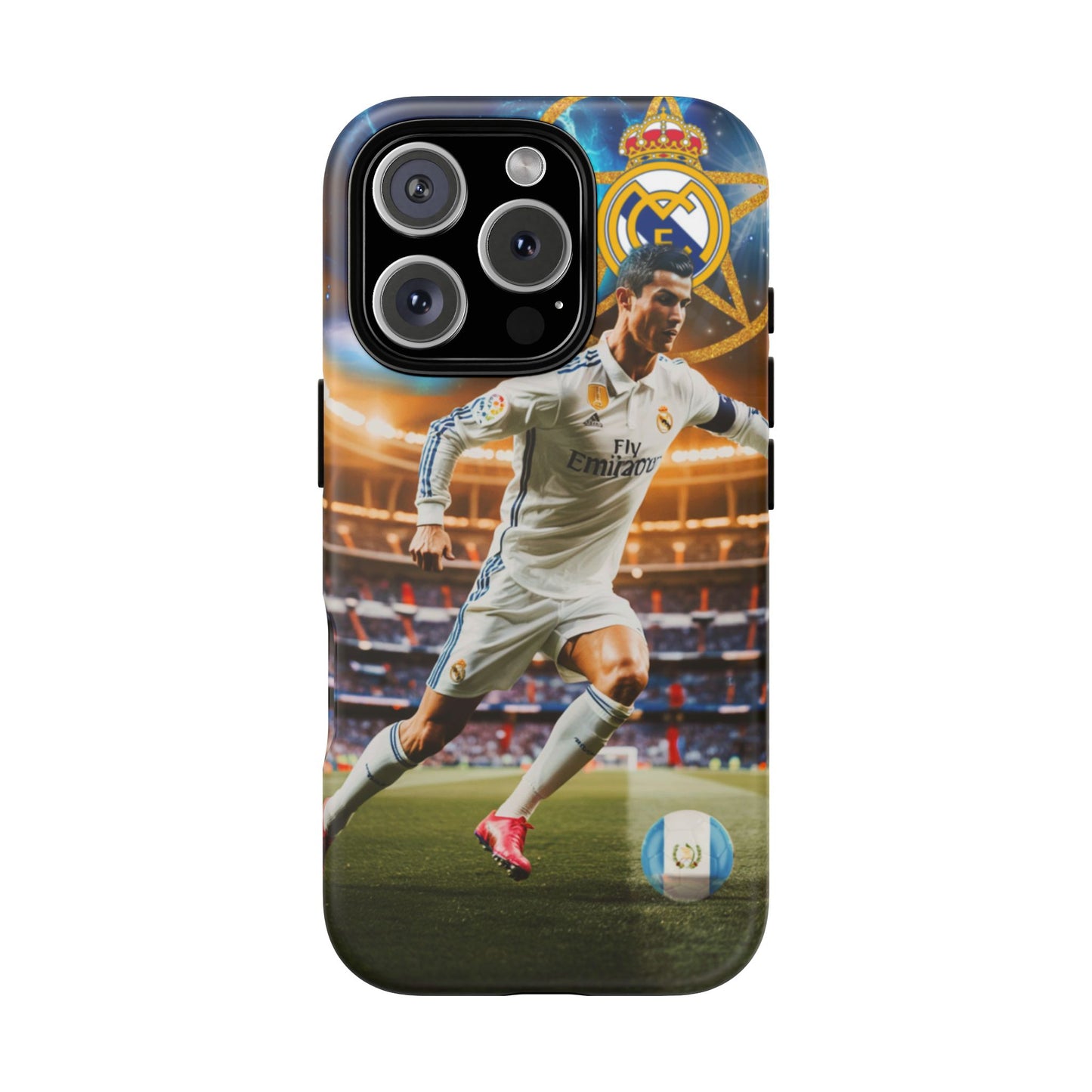 "Funda Oficial con Ronaldo y Real Madrid" "Pura Magia Blanca"