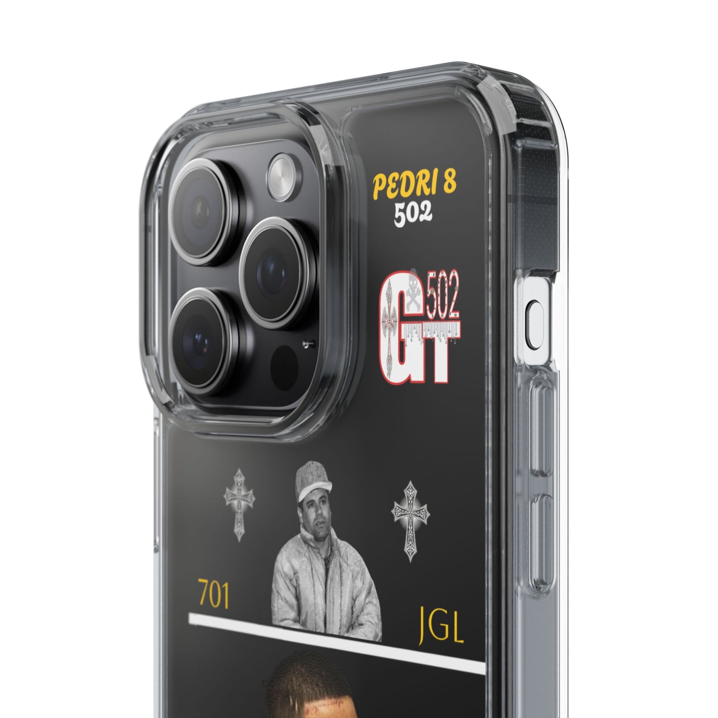 Clear Phone Case — Urban Portrait Design with GT 502 & ‘PEDRI 8’ Accent