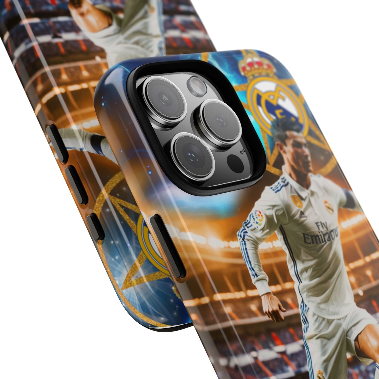 "Funda Oficial con Ronaldo y Real Madrid" "Pura Magia Blanca"