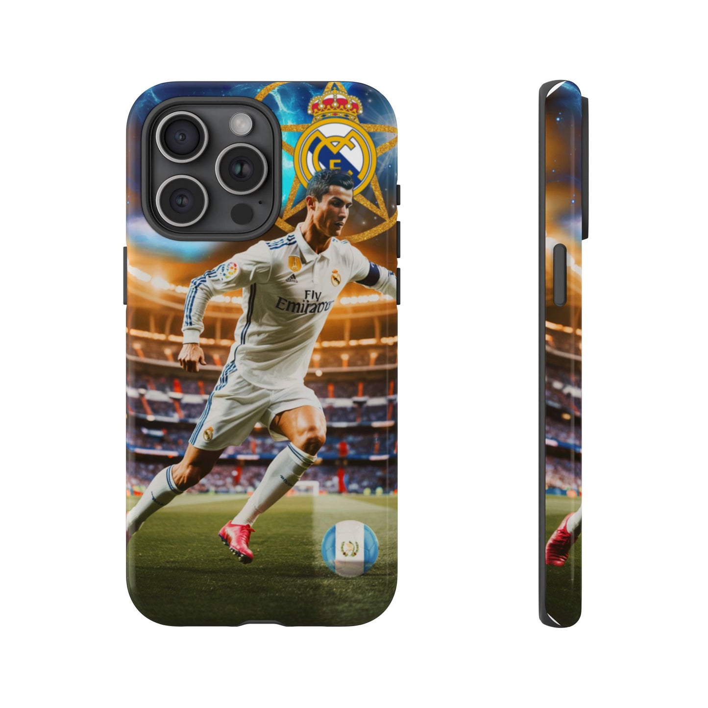 "Funda Oficial con Ronaldo y Real Madrid" "Pura Magia Blanca"