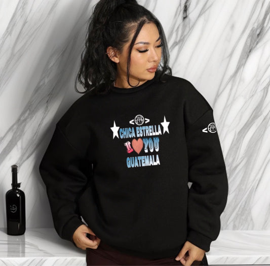🖤✨ Sudadera Negra Mujer “I Love You Guatemala” – 100% Algodón | Las guatemaltecas llevan sus raíces en el alma 🇬🇹💫